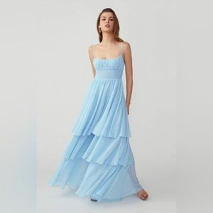 Fame and Partners Baby Blue Dress Ruffles Chiffon 3 Tiered, Tiers